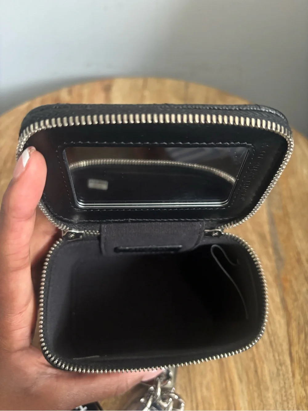 CHANEL Black Quilted Vanity Mini Crossbody with Silver CC